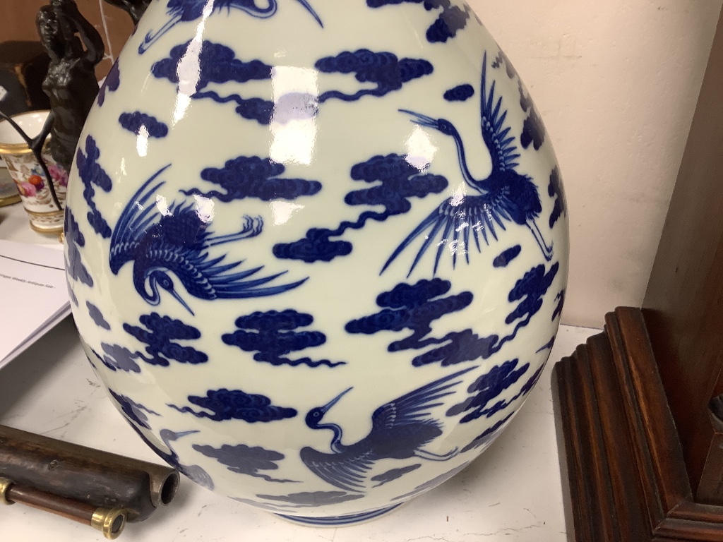 A large Chinese blue and white 'cranes' bottle vase, height 47cm